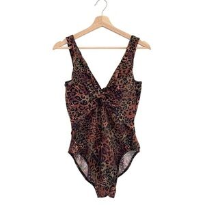 Miraclesuit Leopard Print Twist Knot Bust One Piece Swimsuit Brown Black 14